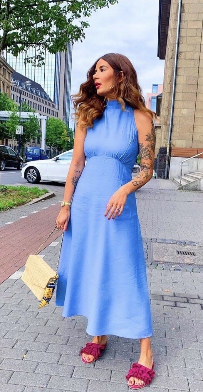 ZARA Women Rustic Blue Halter Neck Wool Blend Midi Dress Sz XXL